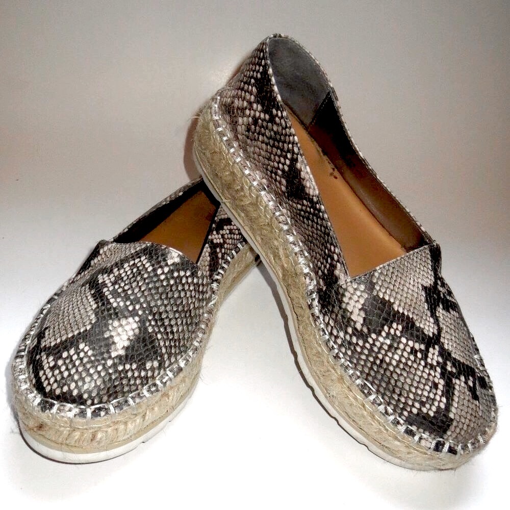 Sz 7.5 Carlos Santana Snake Platform Edith Espadrille SlipOn Shoes Natural Brown